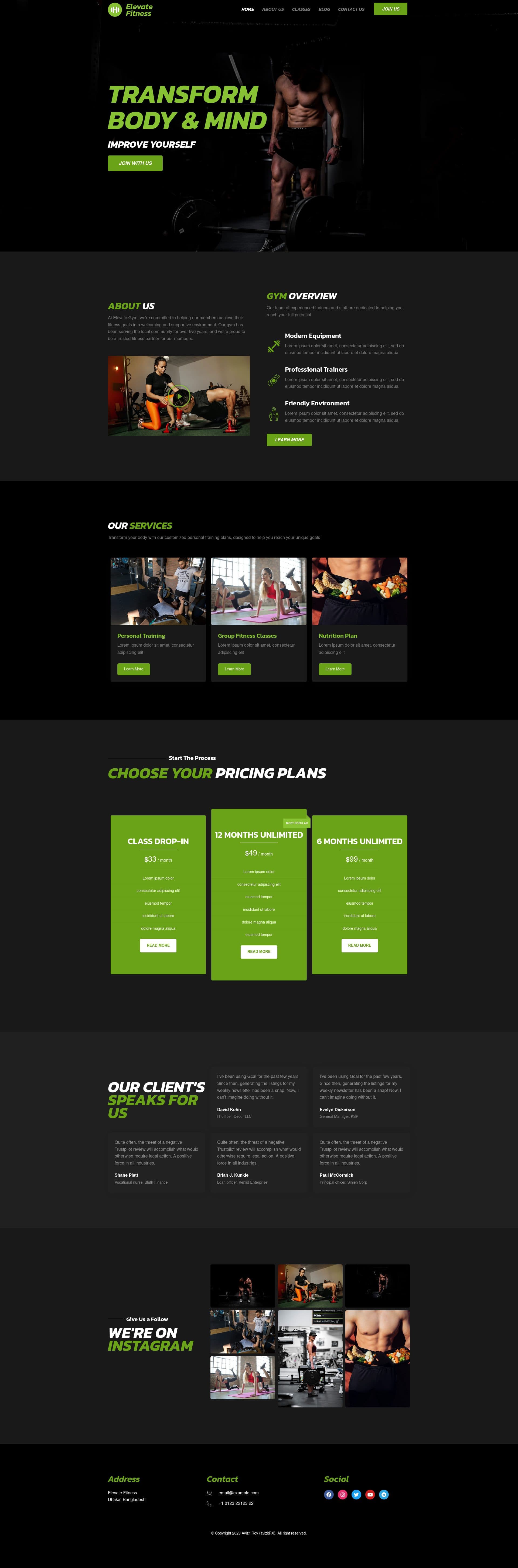 Elevate Fitness Gym Website Development by Avizit Roy avizitRX